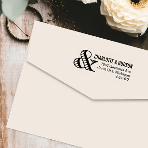 Sello Automático Dirección de Retorno de Boda Ampersand Rayada