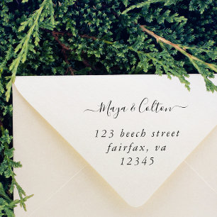 Sello Automático Dirección de retorno de Boda de script elegante