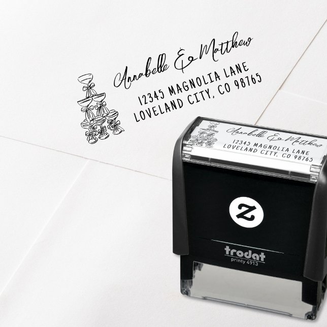 Sello Automático Dirección de Retorno de Boda Dibujada a Mano (Hand Drawn Wedding Return Address Self-inking Stamp)