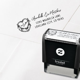 Sello Automático Dirección de Retorno de Boda Pastel Vintage Dibuja