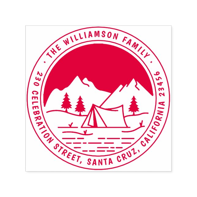 Sello Automático Dirección de retorno de camping redondo de montaña (Diseño)