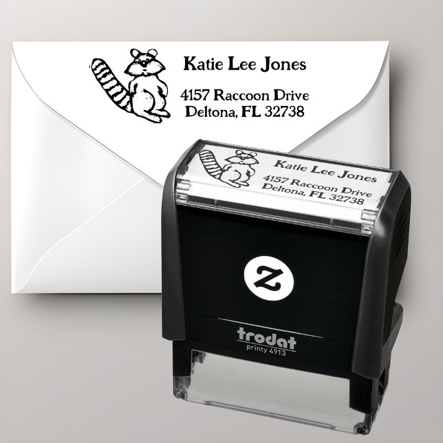 Sello Automático Dirección de Retorno de Mapache al Estilo de Graba (Embellish your correspondence with this cute raccoon return address stamp.)