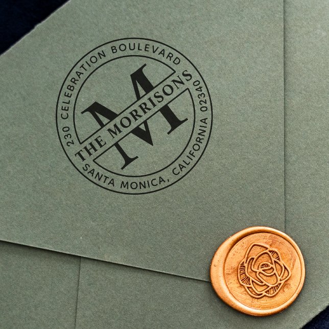 Sello Automático Dirección de retorno de monograma elegante (Rubber Stamp Mock-up)