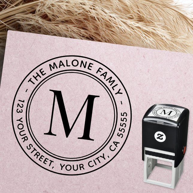 Sello Automático Dirección de retorno de monograma mínima moderna (Modern minimal monogram return address self-inking stamp)
