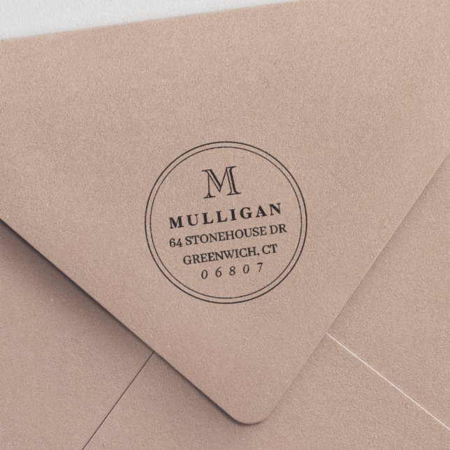 Sello Automático Dirección de retorno de monograma redondo clásico (Subido por el creador)