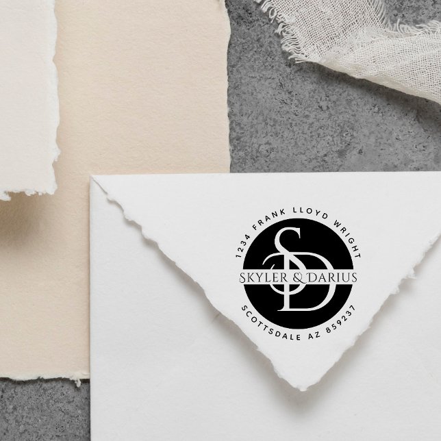 Sello Automático Dirección de retorno de monograma simple Boda (Subido por el creador)