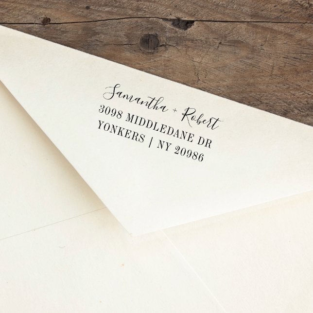 Sello Automático Dirección de retorno de pareja Boda de guión elega (Elegant Return Address Rubber Stamp)