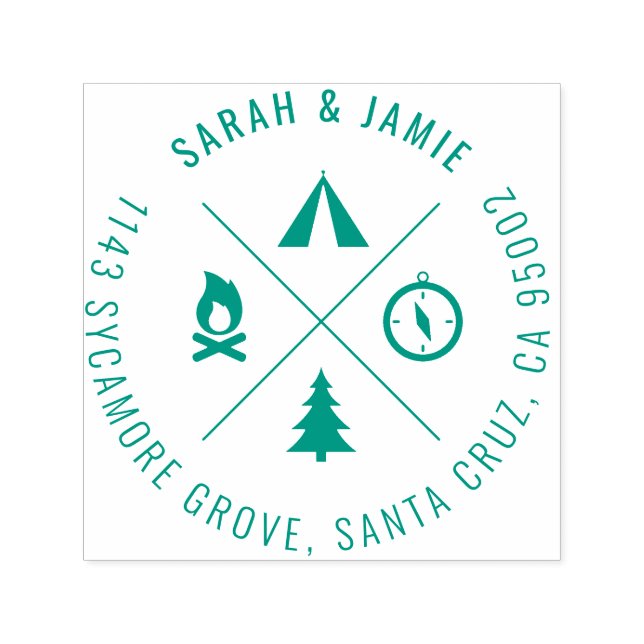 Sello Automático Dirección de retorno de pareja temática de acampad (Diseño)