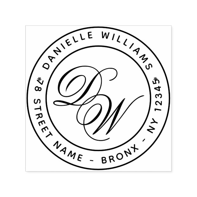 Sello Automático Dirección de retorno de redondeo monograma caligra (Diseño)