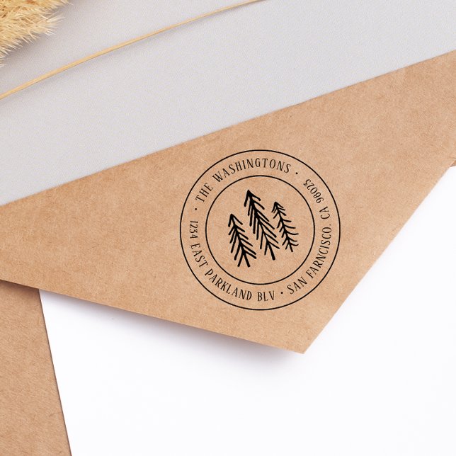 Sello Automático Dirección de retorno de redondo de pinos dibujados (Rubber Stamp Mock-up)