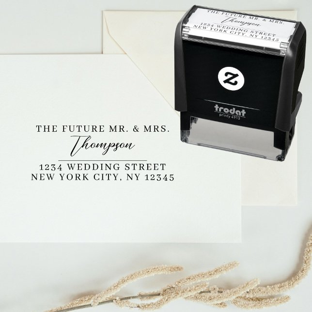 Sello Automático Dirección de retorno Futuro Sr. Sra. Boda Script (Return Address Future Mr. Mrs. Wedding Script Self-inking Stamp)