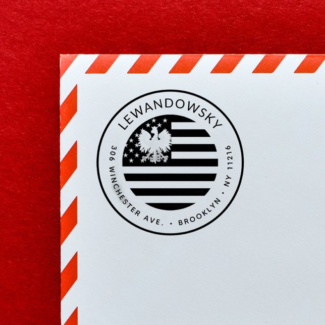 Sello Automático Dirección de retorno patriótico polaco-estadounide (Polish - American Eagle USA Flag Patriotic Return Address Stamp. Perfect to celebrate 4th of July!)