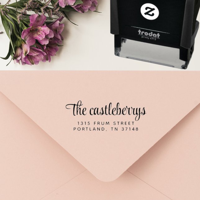 Sello Automático Dirección de Retorno Personalizada con Letra Moder (Modern stylish script custom return address stamp adds sleek elegance to your mail)