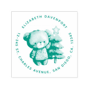 Sello Automático Dirección de vacaciones de oso y árbol de Navidad