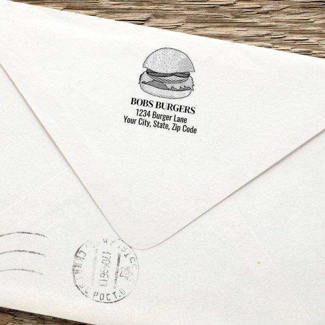 Sello Automático Dirección del Personalizado de Burger Empresarial  (Hamburger custom business return address stamp.)