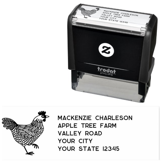 Sello Automático Dirección personalizada de pollo Hen (Chicken Hen Poultry self inking address stamp)