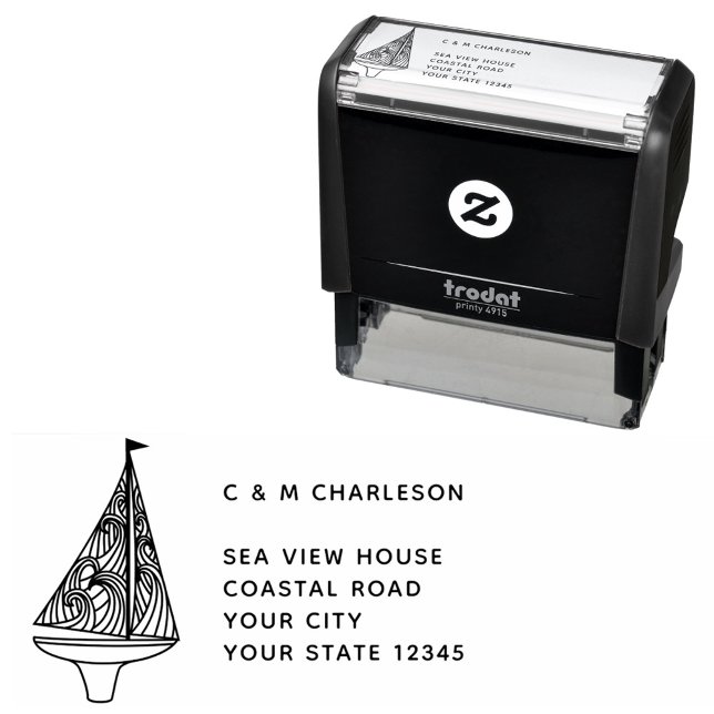Sello Automático Dirección personalizada del barco de vela (Sail boat and custom boat name sailing personalized address self inking stamp)