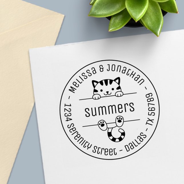 Sello Automático Dirección redonda de la familia de parejas de gato (Subido por el creador)