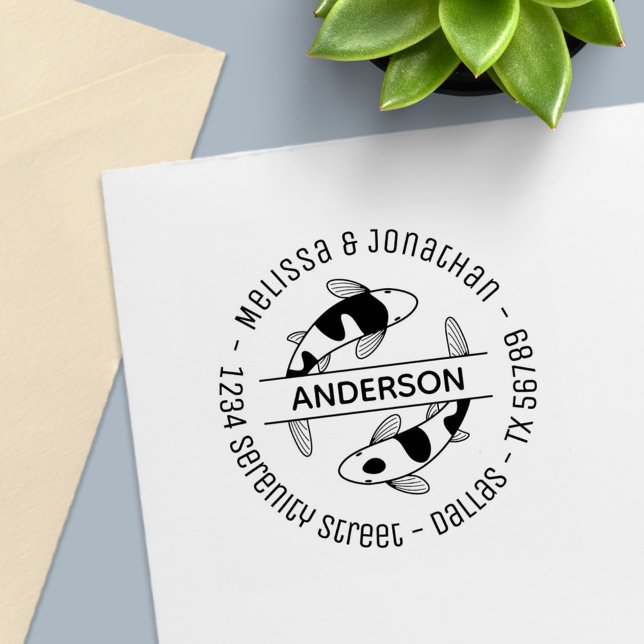 Sello Automático Dirección redonda de la familia japonesa Koi Fish (Subido por el creador)