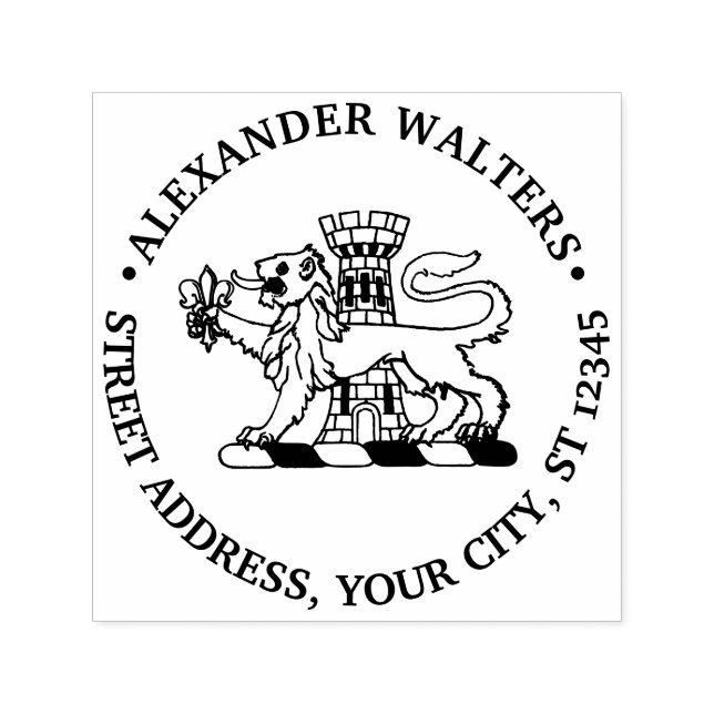 Sello Automático Dirección redonda de León Heráldico Fleur de Lis (Diseño)