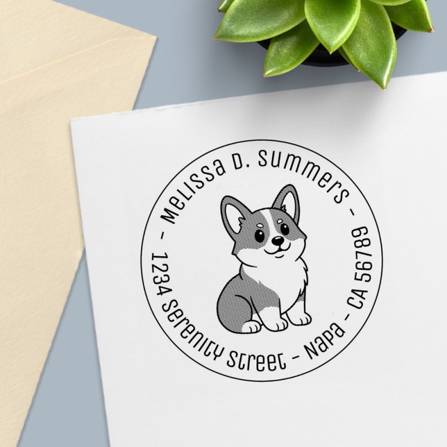 Sello Automático Dirección redonda de perro Corgi lindo (Subido por el creador)