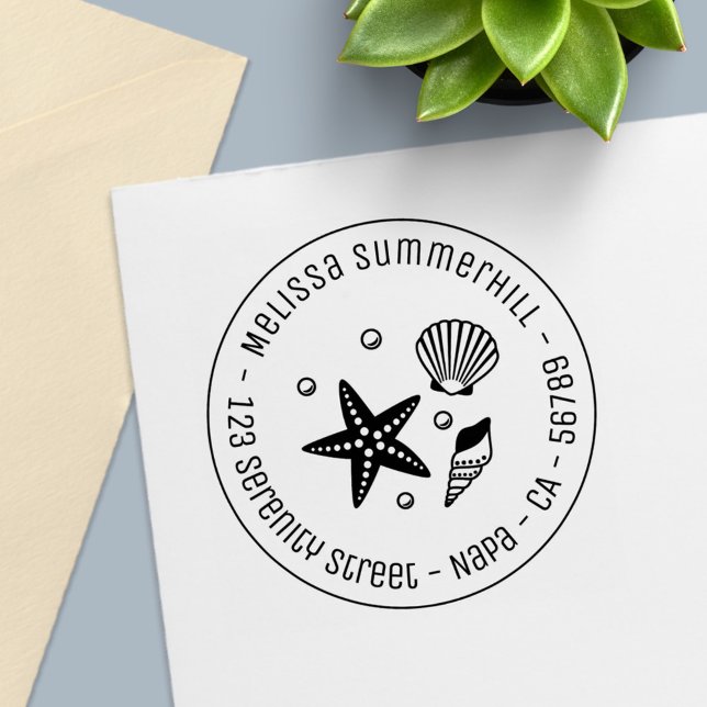 Sello Automático Dirección redonda Nautical Seashell Starfish Pearl (Subido por el creador)