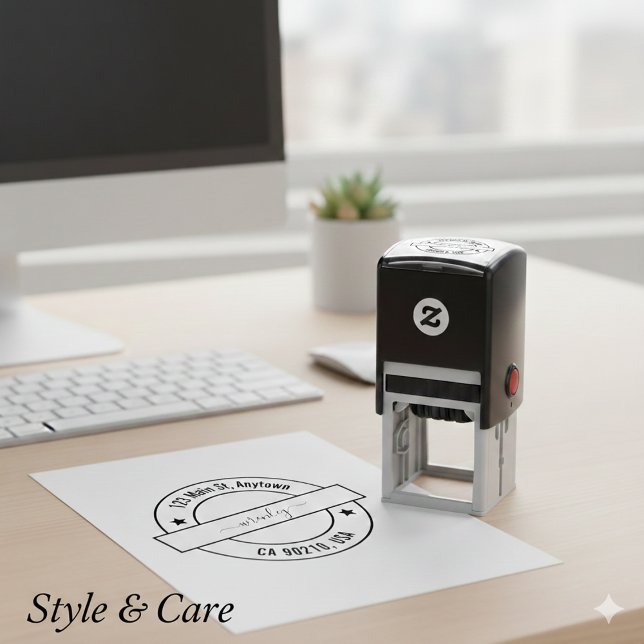 Sello Automático Dirección redonda personalizada elegante y única (Unique Stylish Round Custom Address Self-inking Stamp)