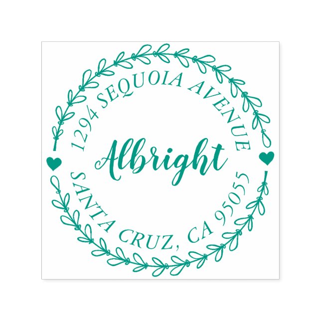 Sello Automático Dirección Rustic Script & Hand Drawreath Wreath Re (Diseño)