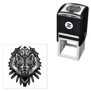 Sello Automático Diseño Totémico Tribal Haida de Lobo