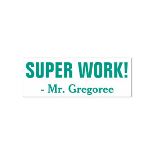 Sello Automático Divertido "¡TRABAJO SUPER!" + Nombre del educador