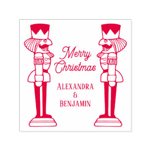 Sello Automático Dos Cascanueces Pareja Feliz Navidad Nombre Famili