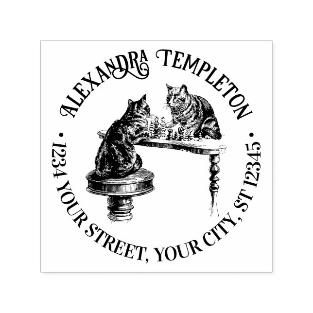 Sello Automático Dos gatos reproduciendo dirección de retorno de no (Diseño)