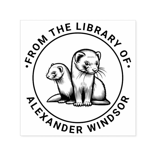 Sello Automático Dos hurones lindos nombre de libro de biblioteca (Diseño)