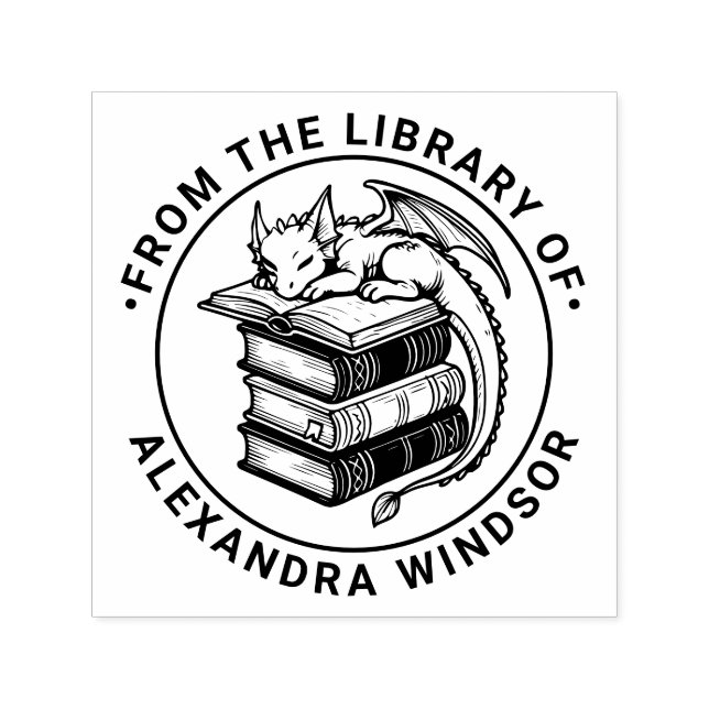 Sello Automático Dragón bebé durmiendo en el nombre de la bibliotec (Diseño)