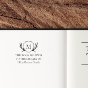 Sello Automático El Elegante Libro Monograma Antler Shield Pertenec