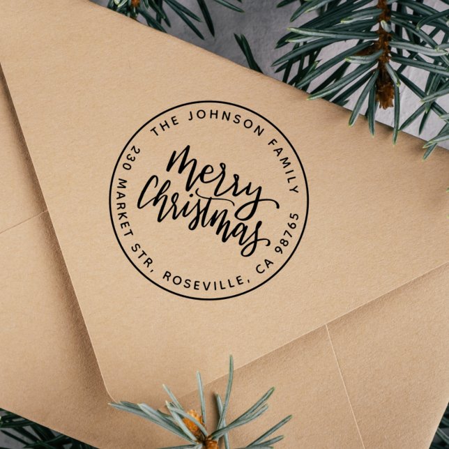 Sello Automático El guión moderno Feliz Regreso de la Ronda Navidad (Rubber Stamp Mock-up)