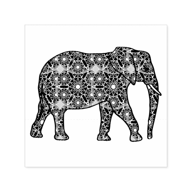 Sello Automático Elefante adornado con flores de Mandala (Diseño)