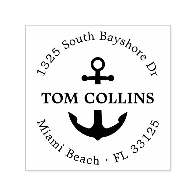 Sello Automático Elegante Ancla Náutica | Dirección de devolución d (Diseño)