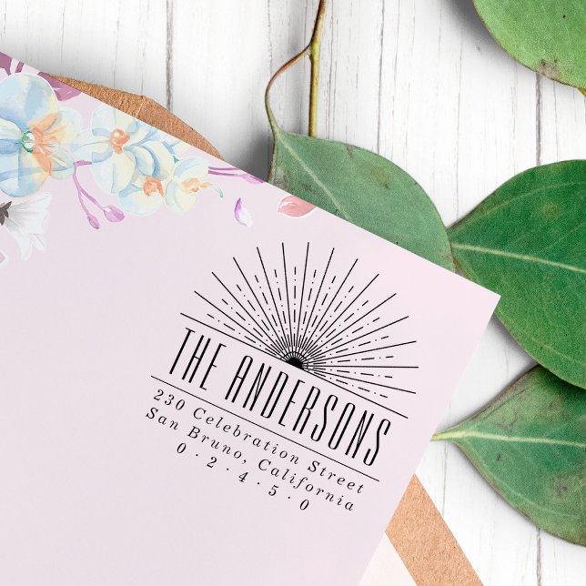 Sello Automático Elegante Art Deco Sun Nombre personalizado y direc (Subido por el creador)