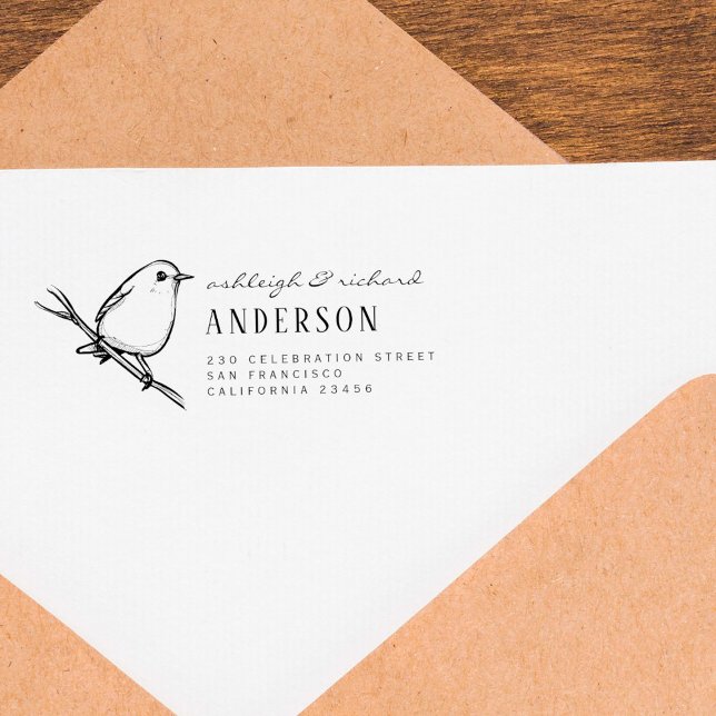 Sello Automático Elegante Boda de pájaro Pareja Nombres Dirección d (Subido por el creador)