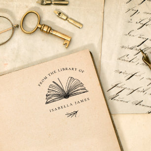 Sello Automático Elegante Botánico De La Biblioteca De Nombre Perso