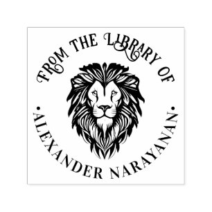 Sello Automático Elegante Cabeza de León número 3 Biblioteca redond