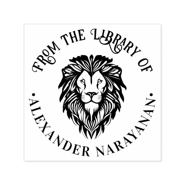 Sello Automático Elegante Cabeza de León número 3 Biblioteca redond (Diseño)