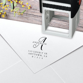 Sello Automático Elegante caligrafía Monograma Dirección de retorno