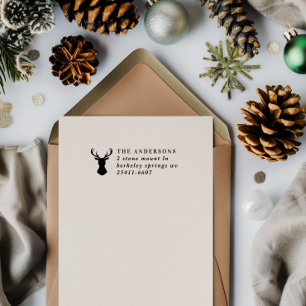 Sello Automático Elegante Ciervo Rústico Feliz Navidad Apellido