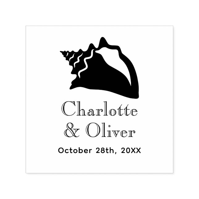 Sello Automático Elegante Concha Lg Pareja Nombres Fecha Monograma (Diseño)