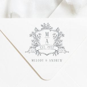Sello Automático Elegante Cresta Floral de Boda