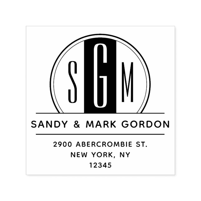 Sello Automático Elegante dirección Art Deco Monograma Dirección de (Diseño)