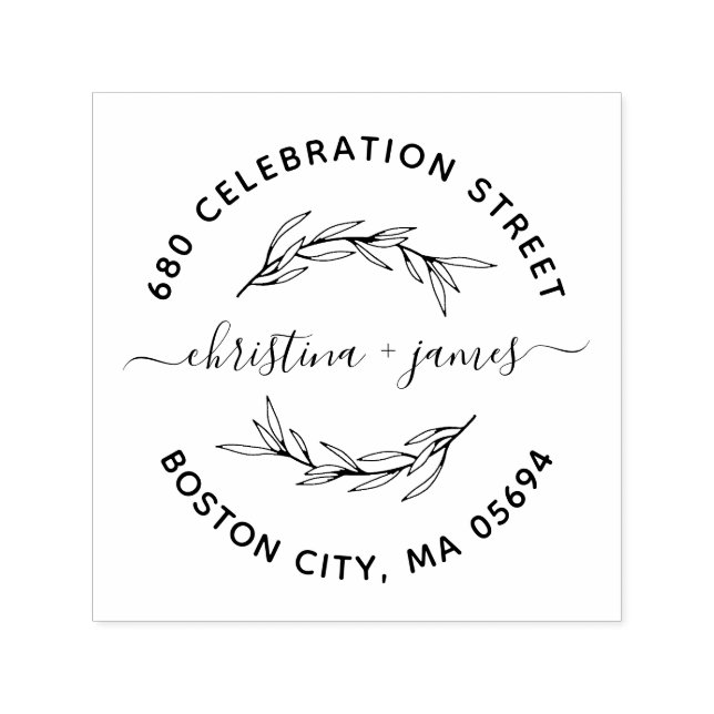 Sello Automático Elegante dirección de devolución con hoja de laure (Diseño)