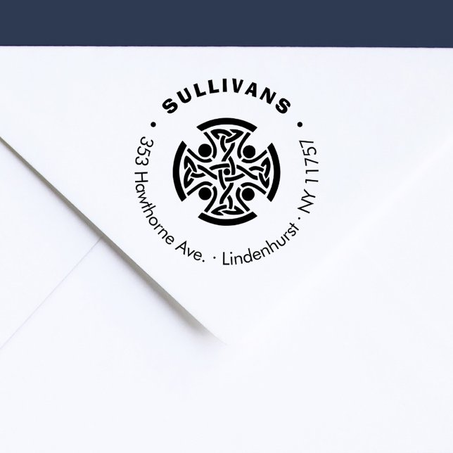 Sello Automático Elegante Dirección de devolución de nombre de fami (Stylish Celtic Cross Family Name Return Address Self-inking Stamp)